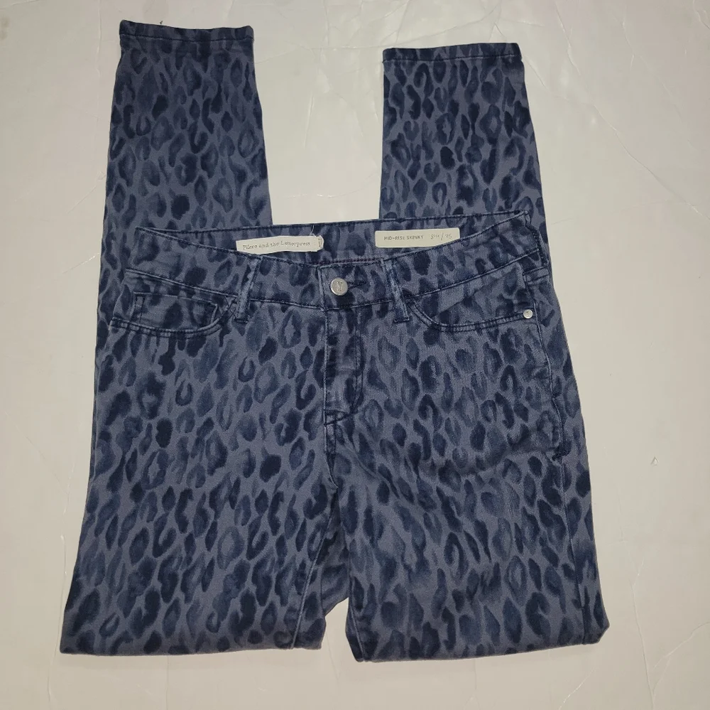 Anthropologie Pilcro And The Letterpress Skinny Jeans Size 25 Blue Leopard - Picture 5 of 12